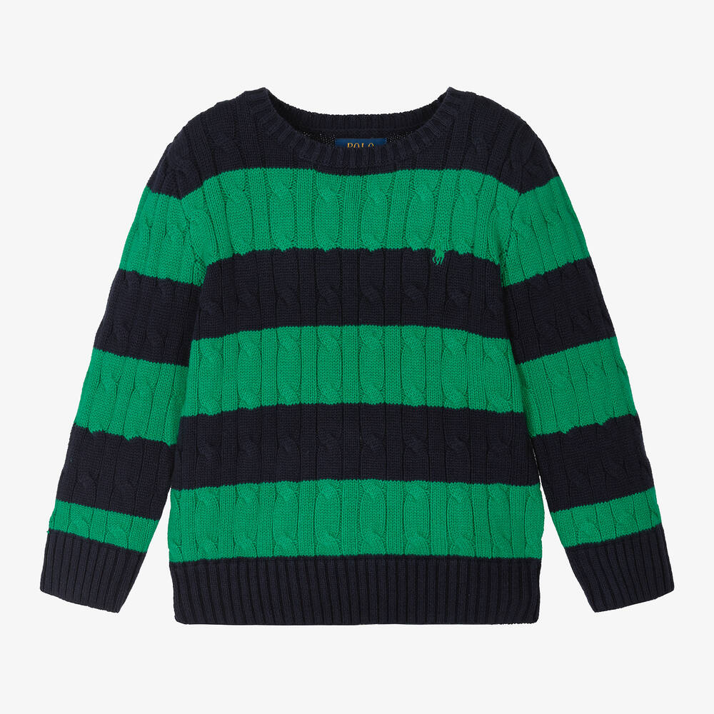 Ralph Lauren - Baumwollstrickpullover Grün/Blau | Childrensalon