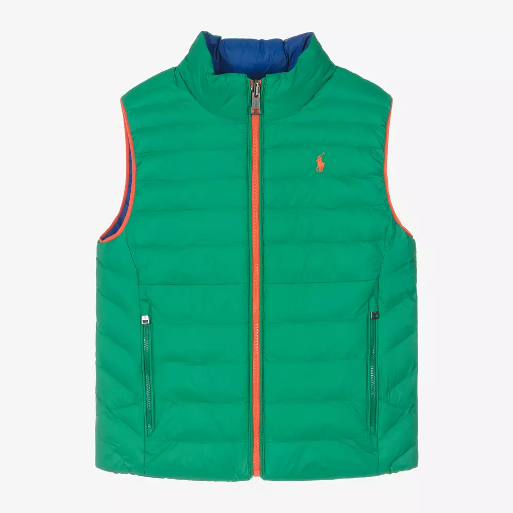 Ralph Lauren-Boys Green & Blue Reversible Puffer Gilet | Childrensalon Outlet