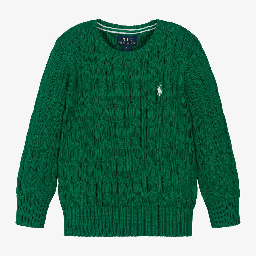 Ralph Lauren-بلوفر قطن محبوك لون أخضر للأولاد | Childrensalon Outlet