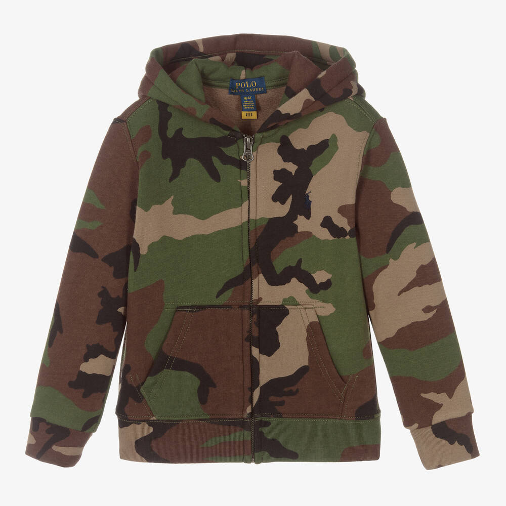 Polo Ralph Lauren - Boys Green Camouflage Zip-Up Hoodie | Childrensalon