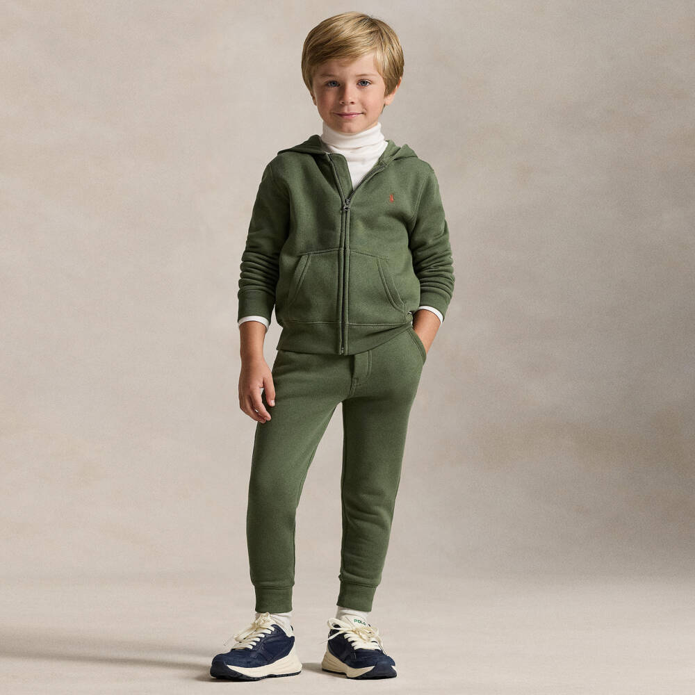 Ralph Lauren-Boys Khaki Green Cotton Pony Logo Joggers | Childrensalon Outlet