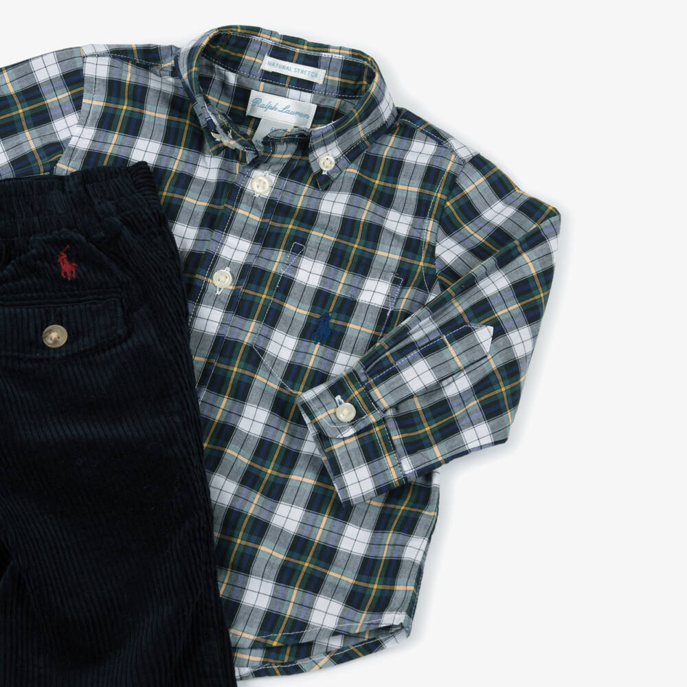 Ralph Lauren-Boys Green Check Cotton Outfit | Childrensalon Outlet
