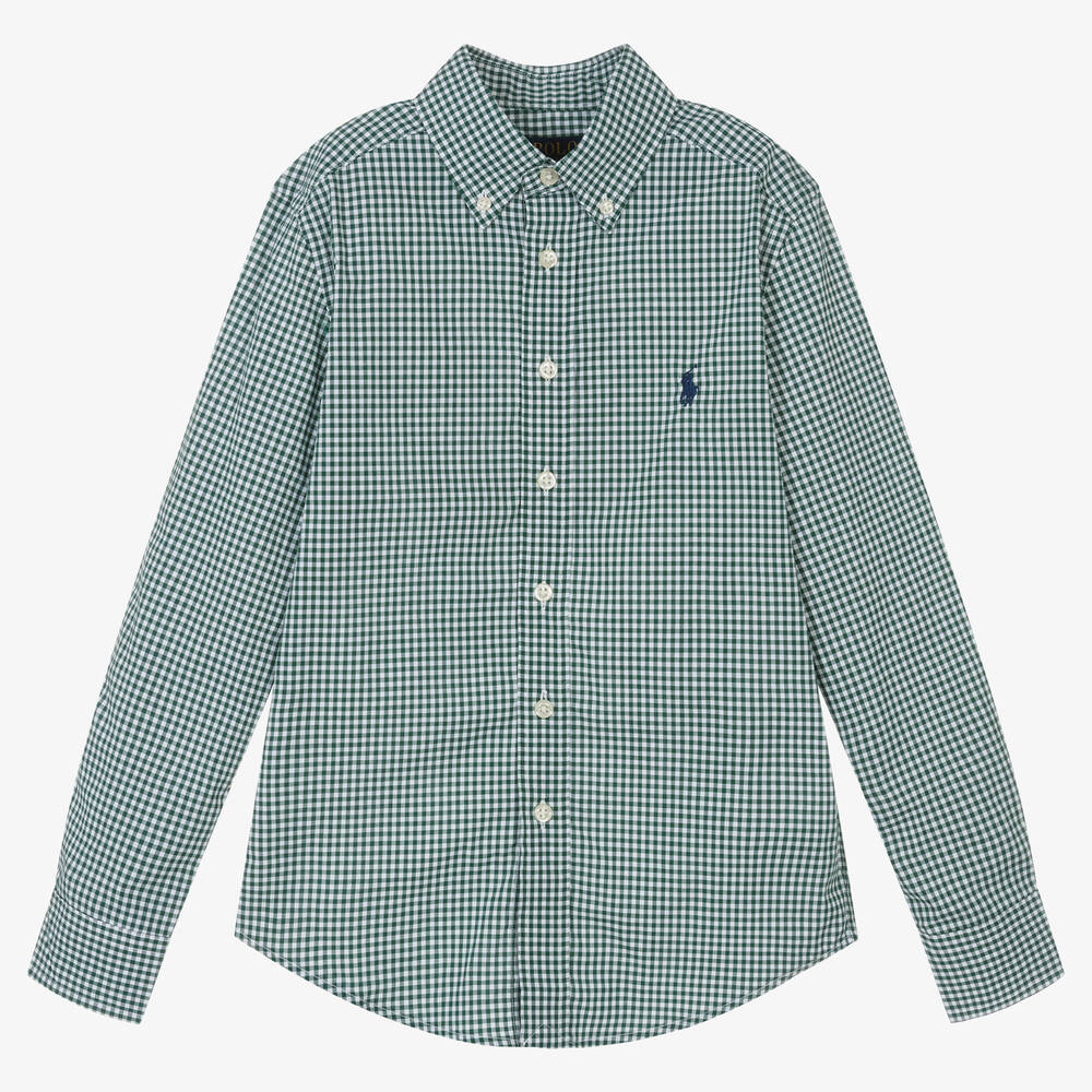Ralph Lauren - Boys Green Check Cotton Shirt | Childrensalon