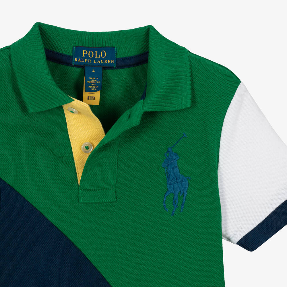 Ralph Lauren-Boys Green Colourblock Polo Top | Childrensalon Outlet