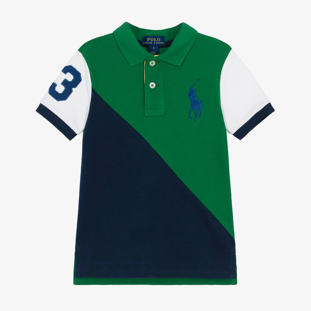 Ralph Lauren-Boys Green Colourblock Polo Top | Childrensalon Outlet