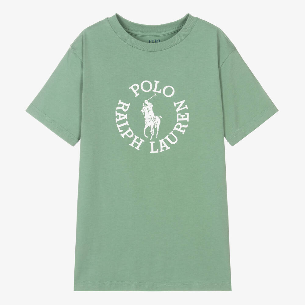 Ralph Lauren - Boys Green Cotton Big Pony Logo T-Shirt | Childrensalon