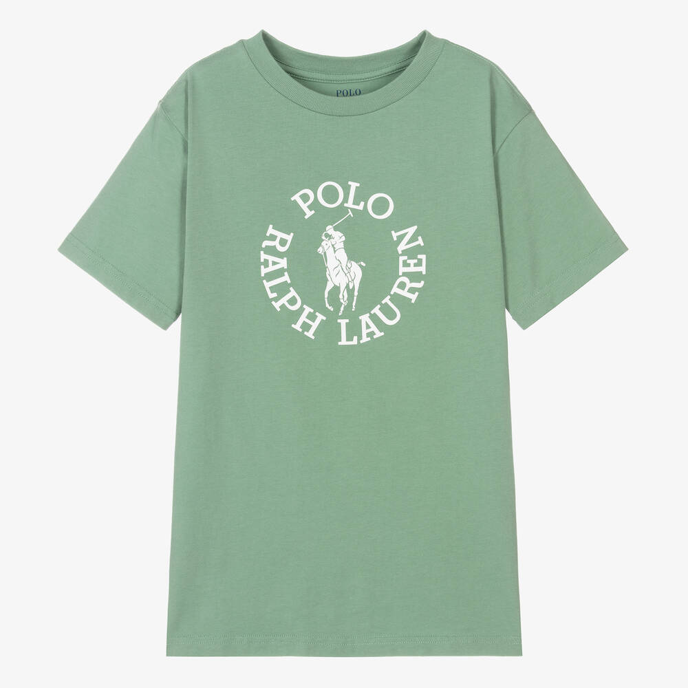 Ralph Lauren-Boys Green Cotton Big Pony Logo T-Shirt | Childrensalon Outlet