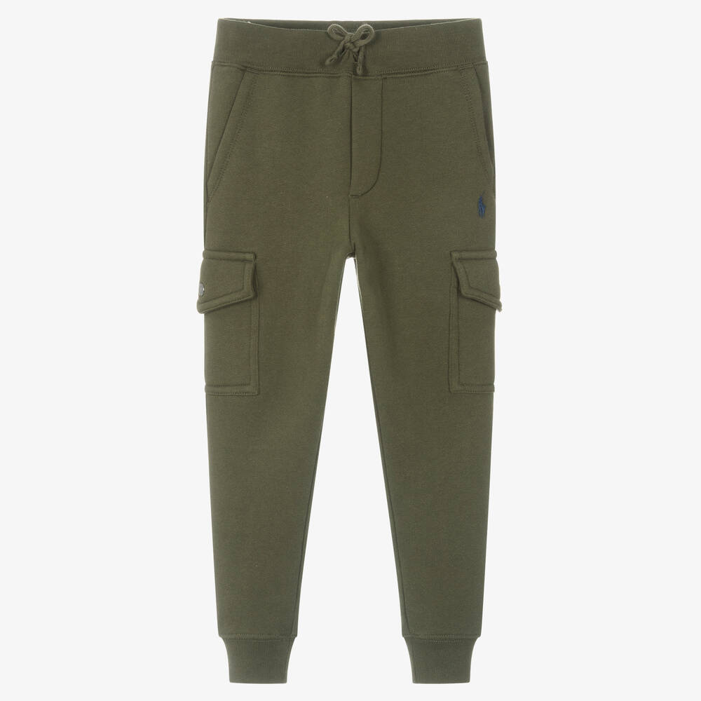 Ralph Lauren - Boys Green Cotton Cargo Joggers | Childrensalon