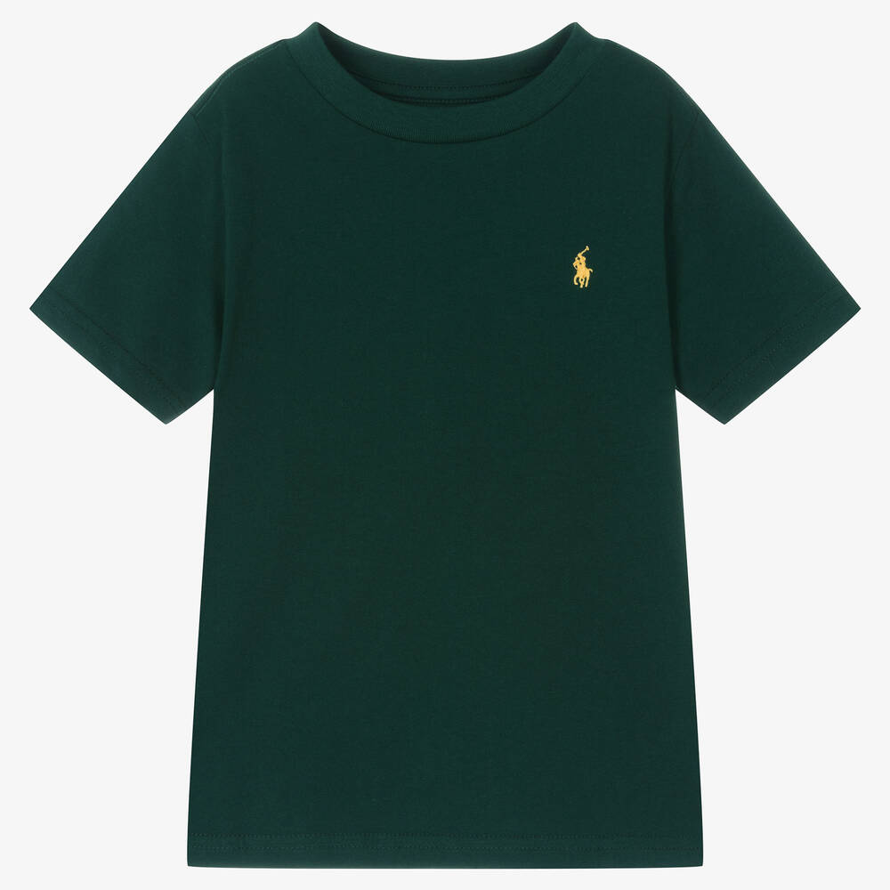 Ralph Lauren - Boys Green Cotton Jersey T-Shirt | Childrensalon