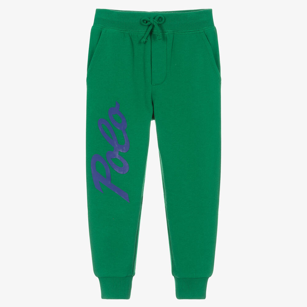 Ralph Lauren - Boys Green Cotton Joggers | Childrensalon