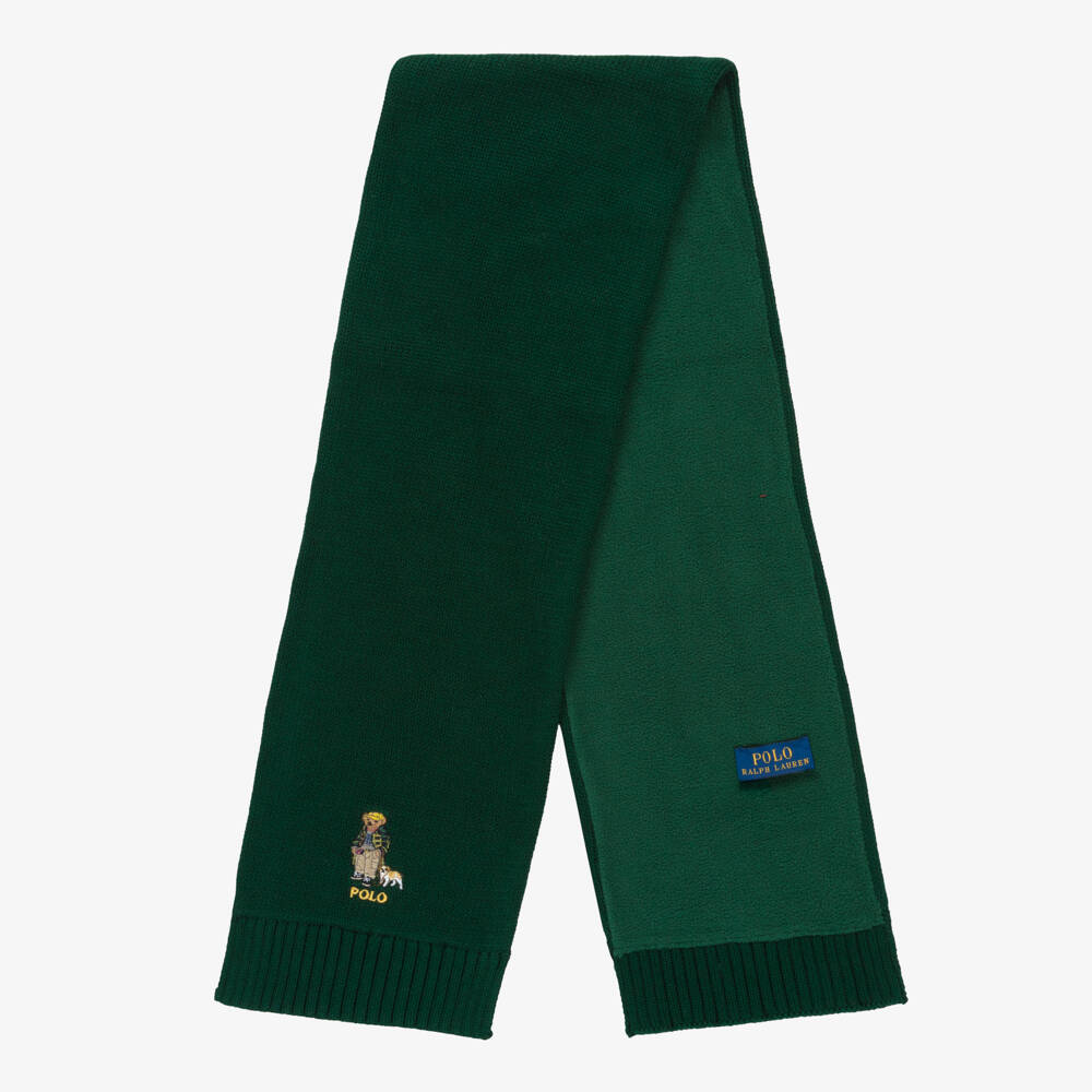 Ralph Lauren-Boys Green Cotton Knit Polo Bear Scarf | Childrensalon Outlet