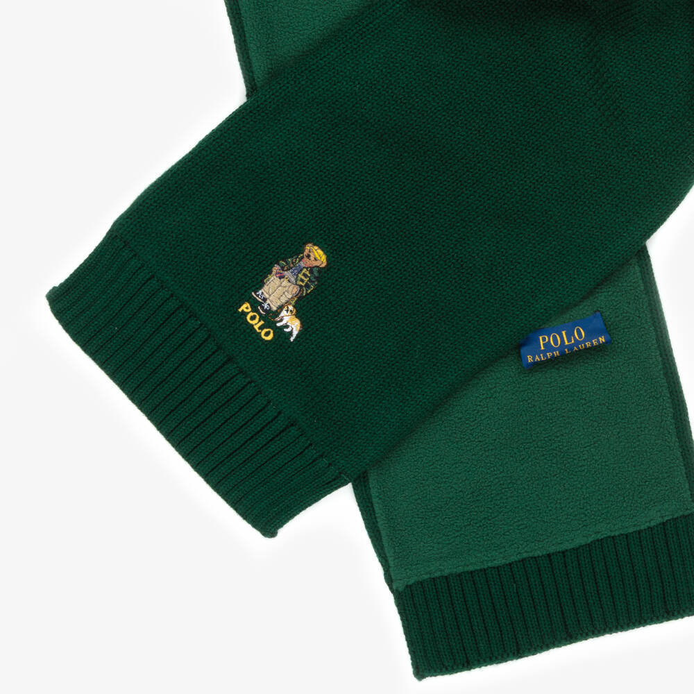 Ralph Lauren-Boys Green Cotton Knit Polo Bear Scarf | Childrensalon Outlet