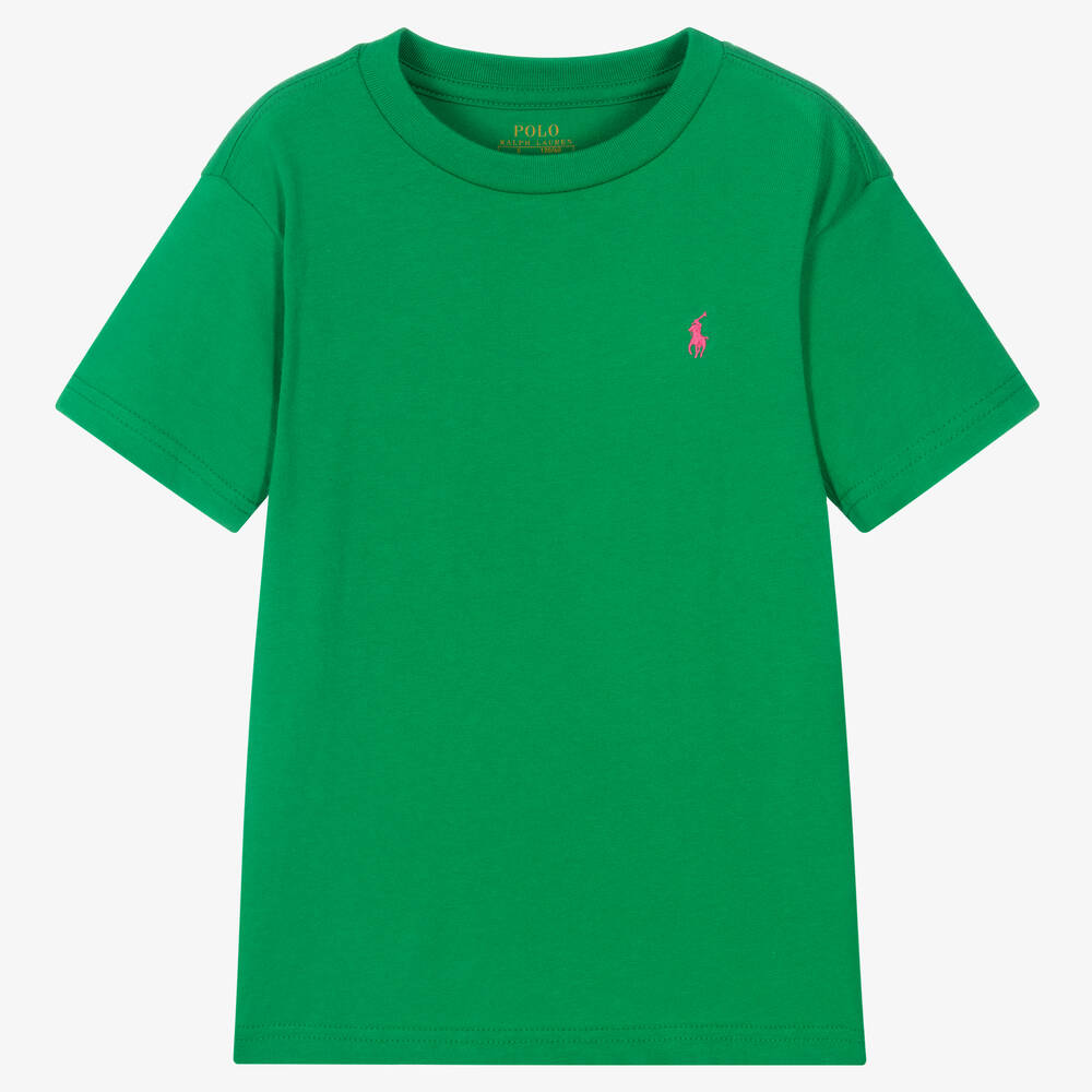Ralph Lauren - T-shirt vert en coton garçon | Childrensalon