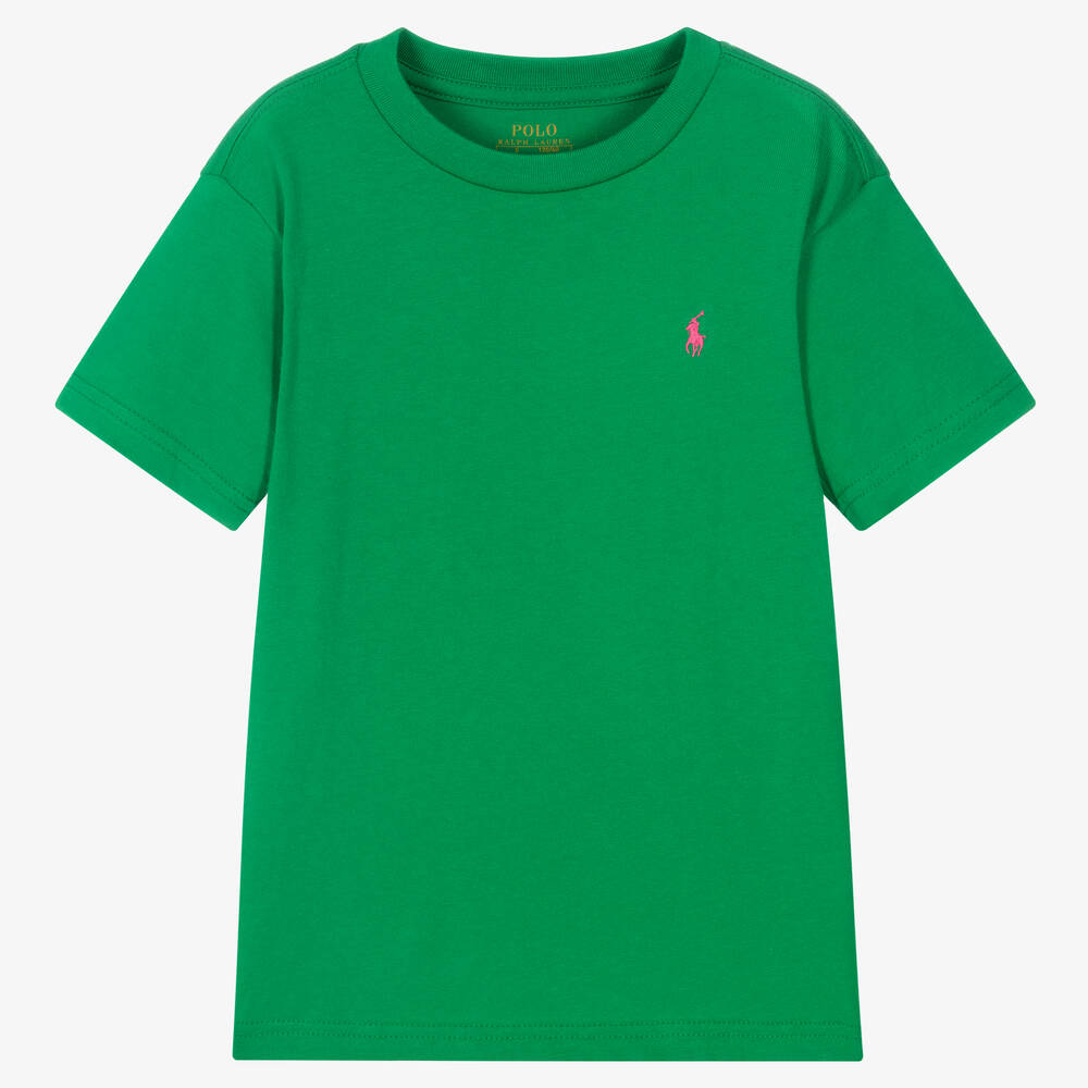 Ralph Lauren - Boys Green Cotton Logo T-Shirt | Childrensalon