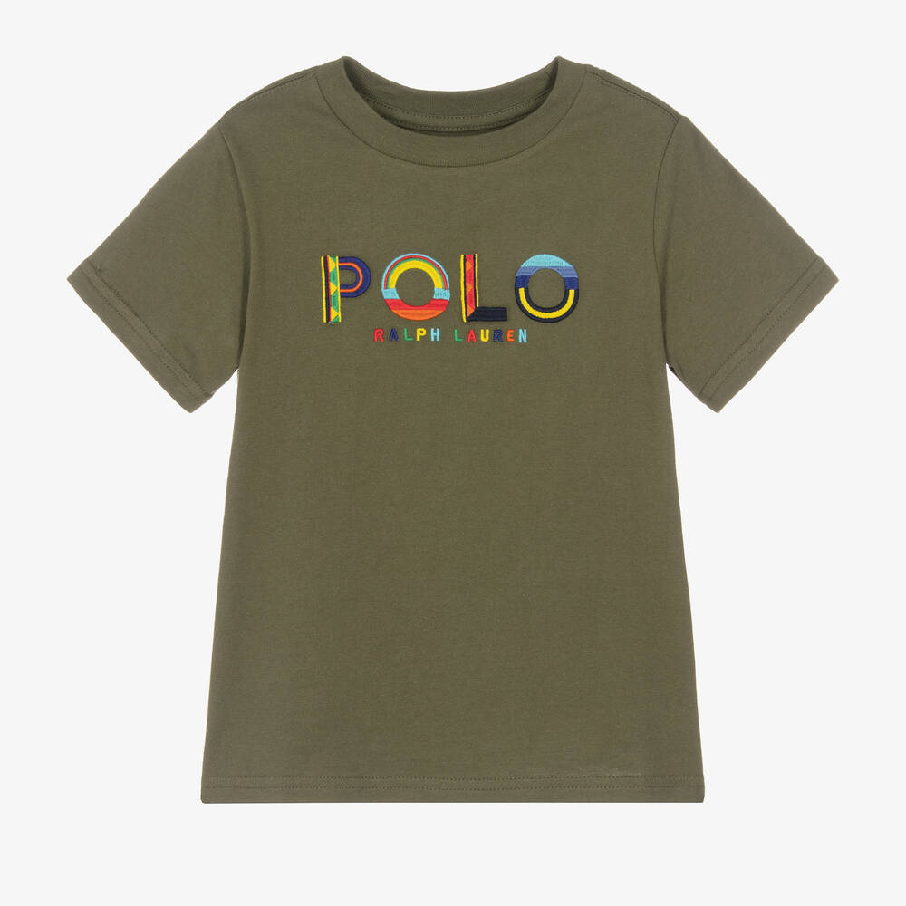 Ralph Lauren - Boys Green Cotton Logo T-Shirt | Childrensalon