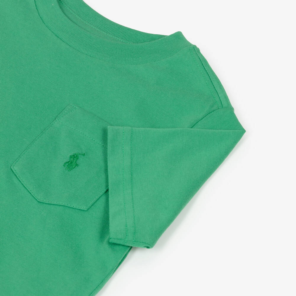 Ralph Lauren-Boys Green Cotton Pocket with Pony Logo T-Shirt | Childrensalon Outlet
