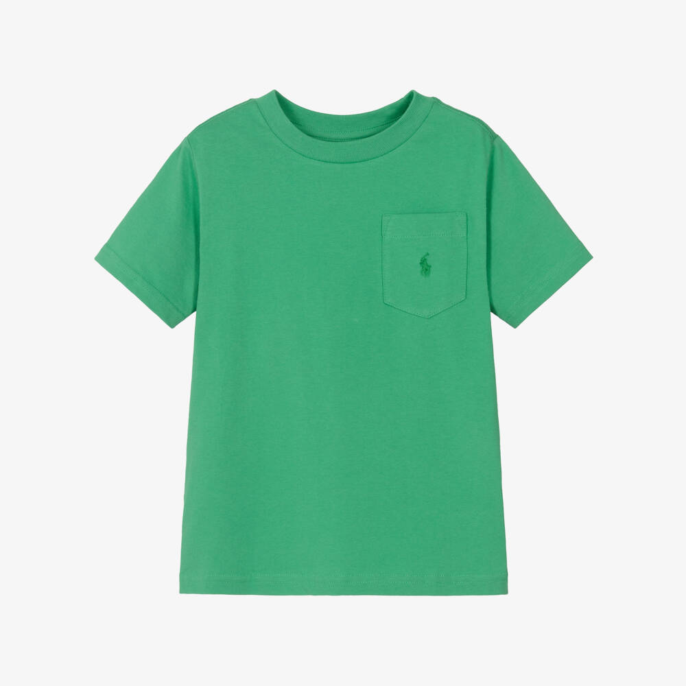 Ralph Lauren-Boys Green Cotton Pocket with Pony Logo T-Shirt | Childrensalon Outlet