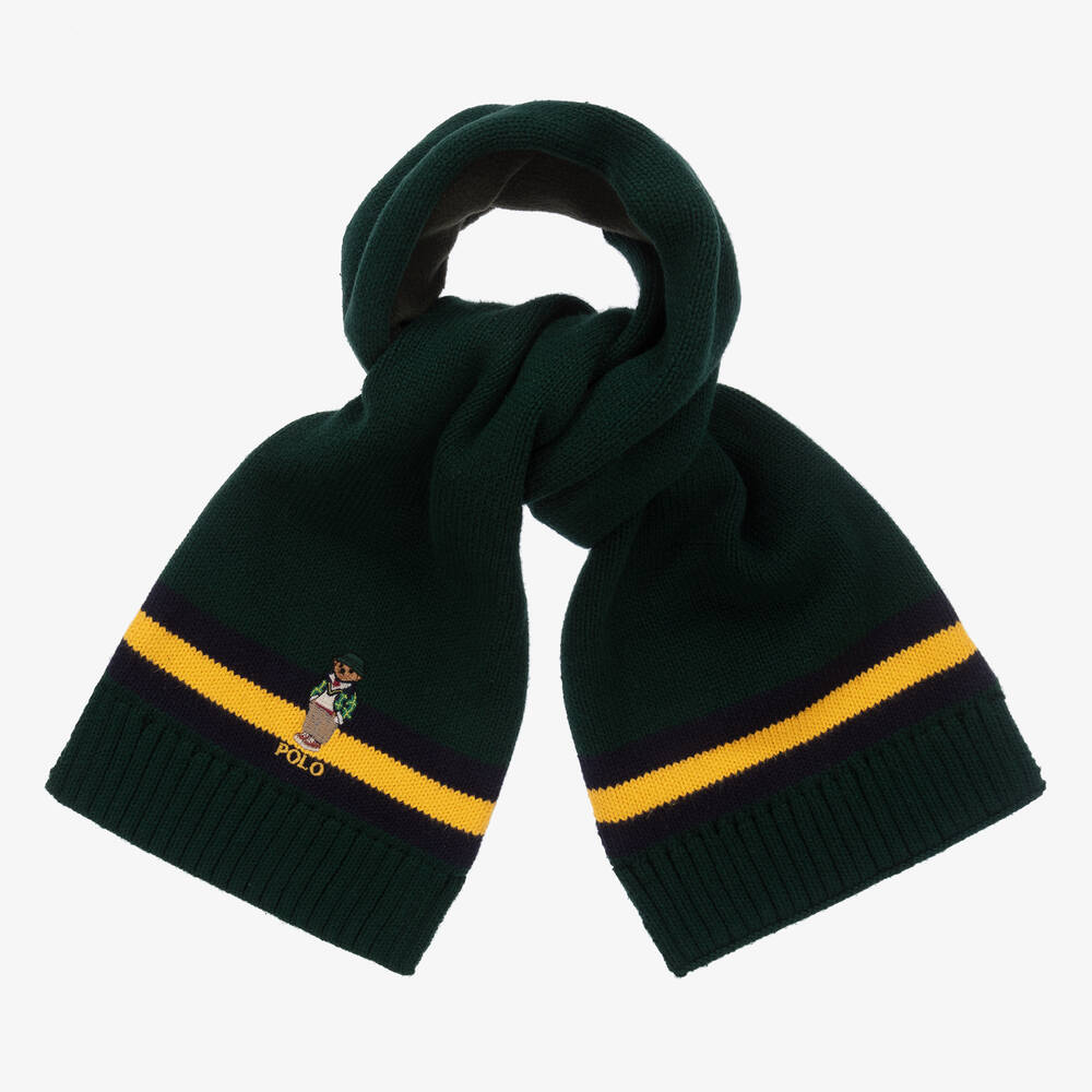 Ralph Lauren - Boys Green Cotton Polo Bear Scarf | Childrensalon