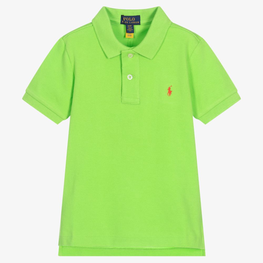 Polo Ralph Lauren - توب بولو قطن بيكيه لون أخضر ليموني للأولاد | Childrensalon