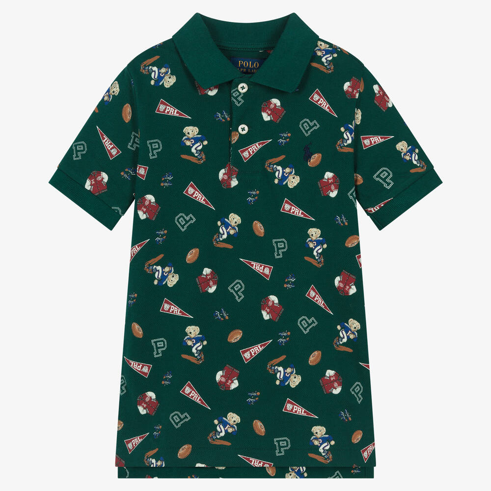 Ralph Lauren - Boys Green Cotton Polo Shirt | Childrensalon