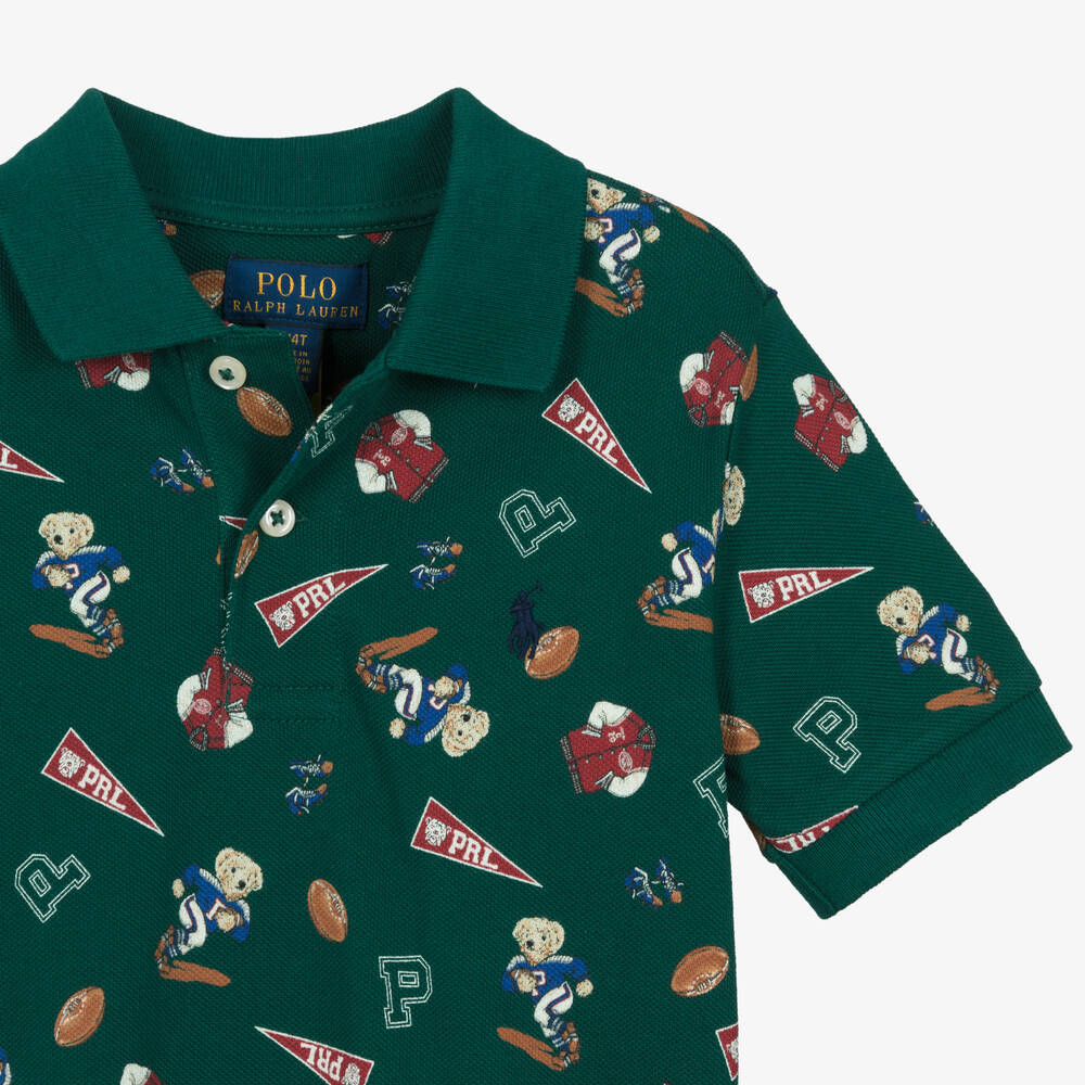 رالف لورين-توب بولو قطن بيكيه لون أخضر داكن للأولاد | Childrensalon Outlet