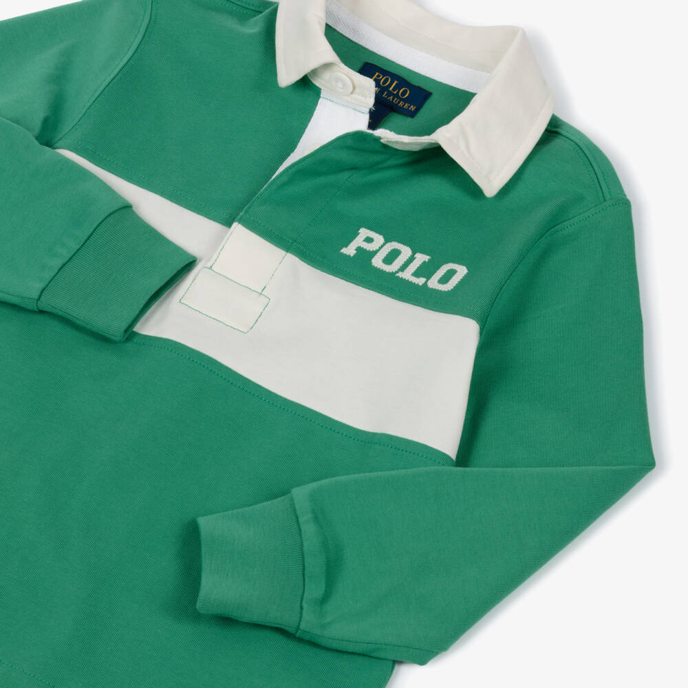 Ralph Lauren-Рубашка регби из зеленого хлопка для мальчиков | Childrensalon Outlet