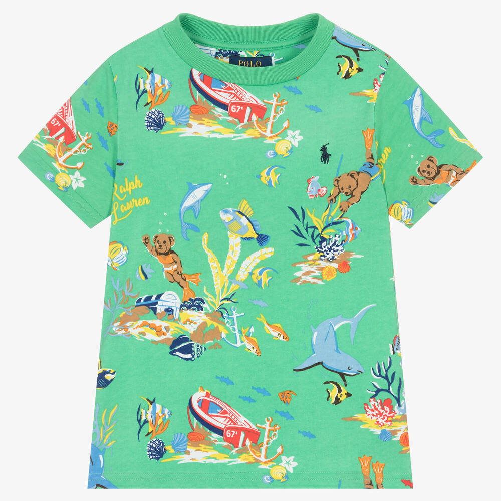 Polo Ralph Lauren - T-shirt vert en coton garçon | Childrensalon