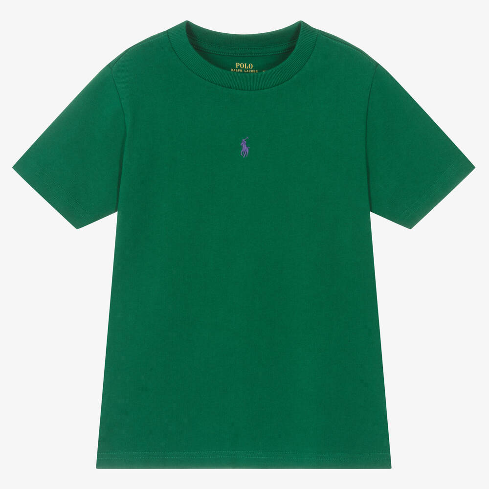Ralph Lauren - Boys Green Cotton T-Shirt | Childrensalon