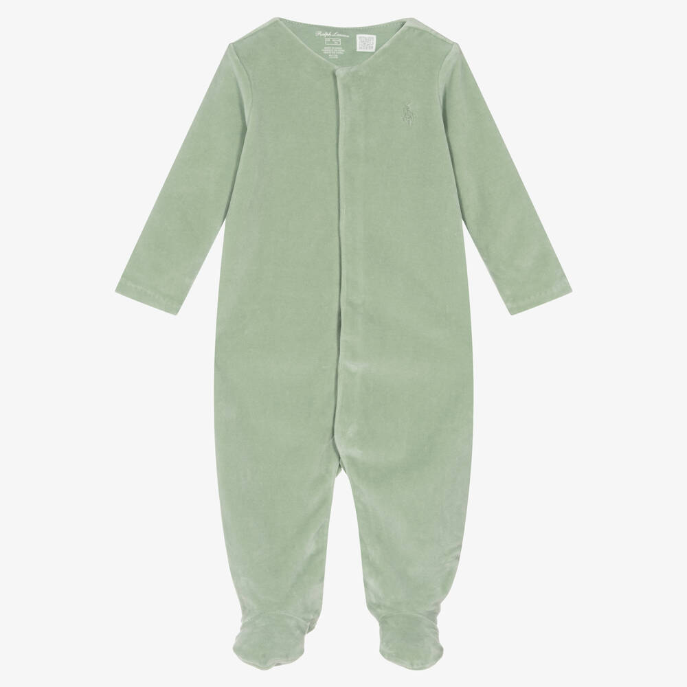 Ralph Lauren - أفرول بيبي غرو قطن قطيفة لون أخضر للمواليد | Childrensalon