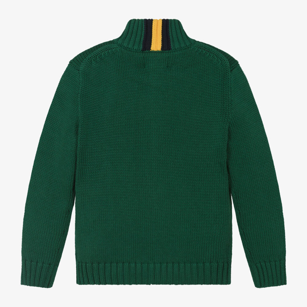 Ralph Lauren-Boys Green Cotton Zipped Knit Sweater | Childrensalon Outlet