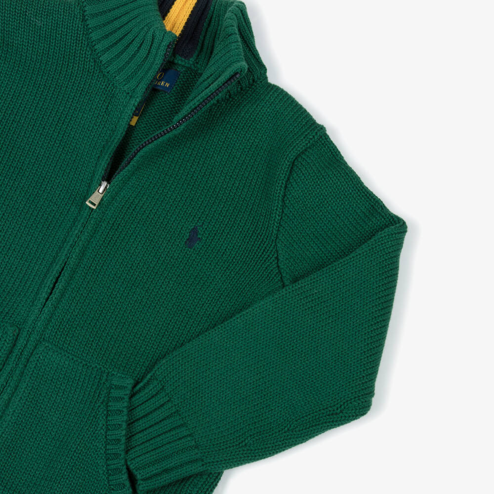 Ralph Lauren-Boys Green Cotton Zipped Knit Sweater | Childrensalon Outlet