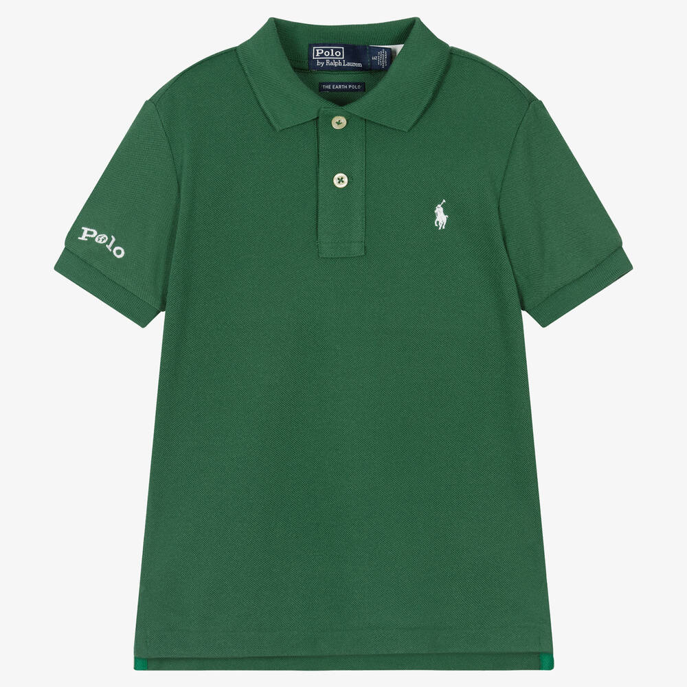 Polo Ralph Lauren - توب بولو قطن بيكيه لون أخضر للأولاد | Childrensalon