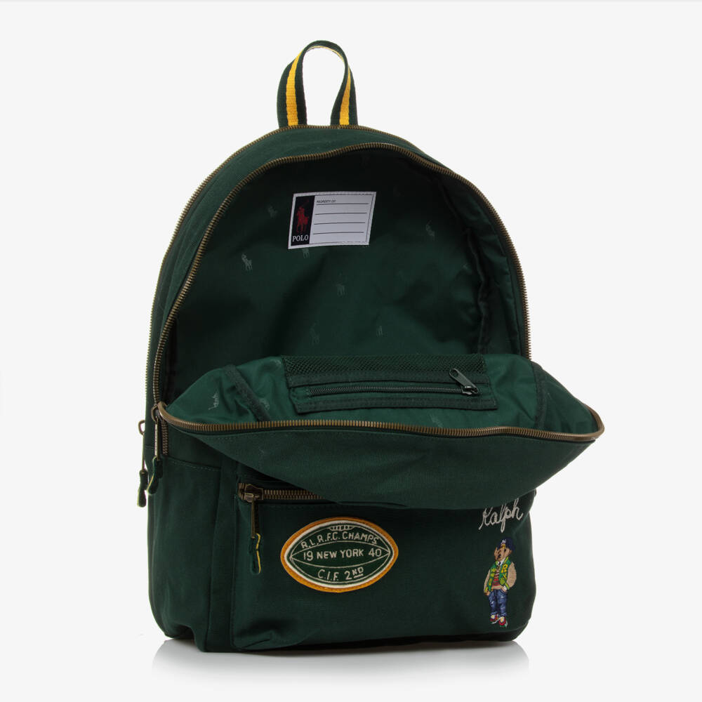 Ralph Lauren-Boys Green Embroidered Bear Backpack | Childrensalon Outlet