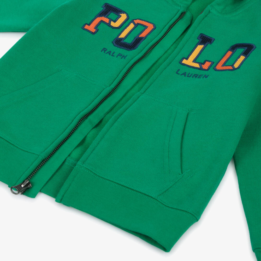 Ralph Lauren-توب بسحاب قطن  لون أخضر للأولاد | Childrensalon Outlet