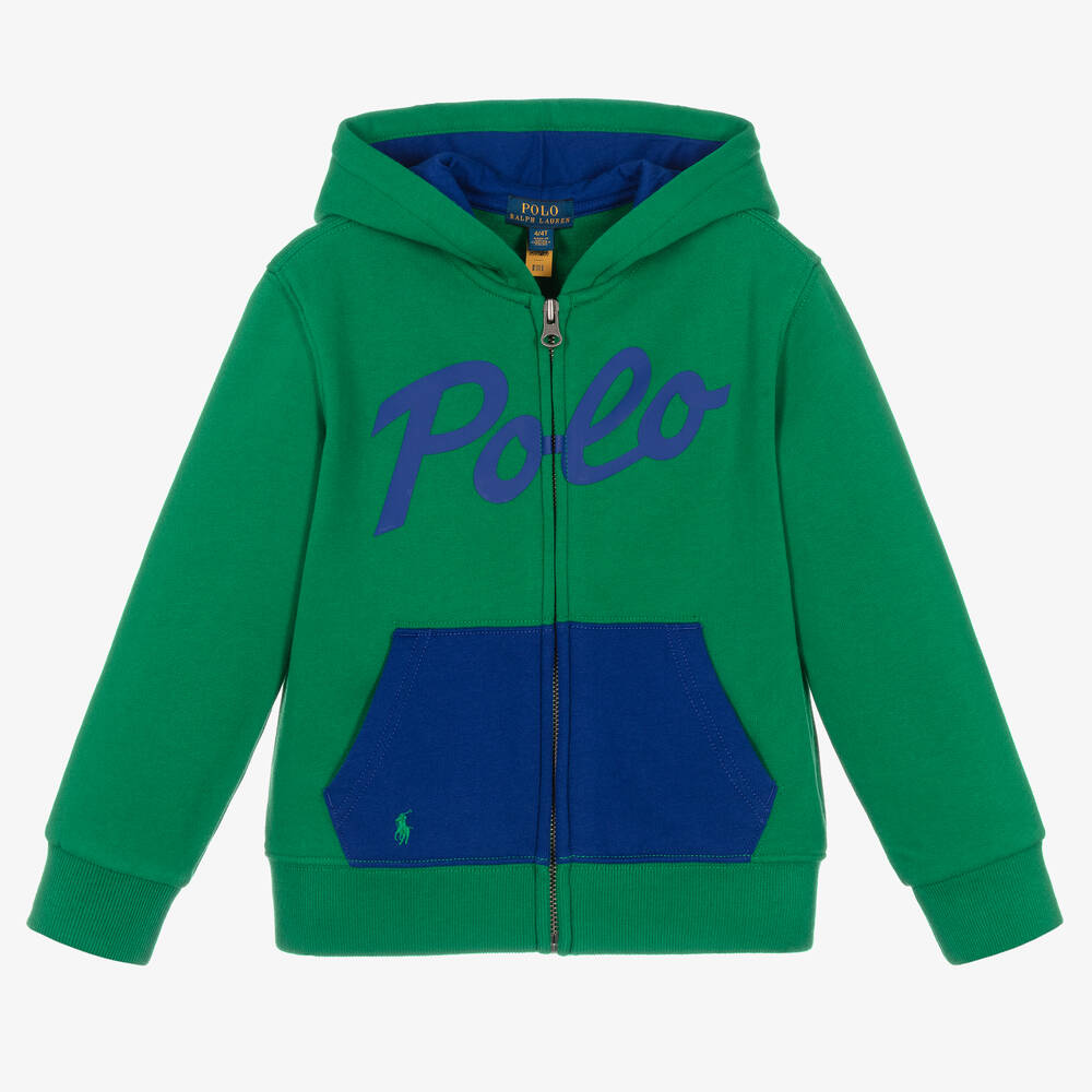 Ralph Lauren - Boys Green Jersey Zip-Up Hoodie | Childrensalon