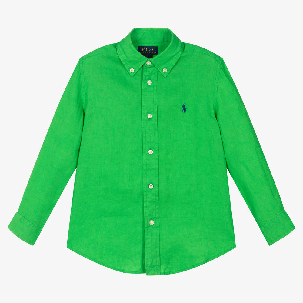 Polo Ralph Lauren - Boys Green Linen Shirt | Childrensalon
