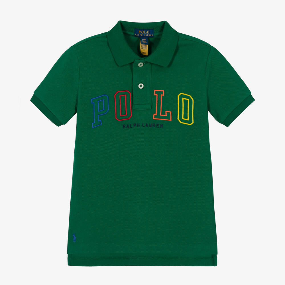 Polo Ralph Lauren - توب بولو قطن بيكيه لون أخضر للأولاد | Childrensalon