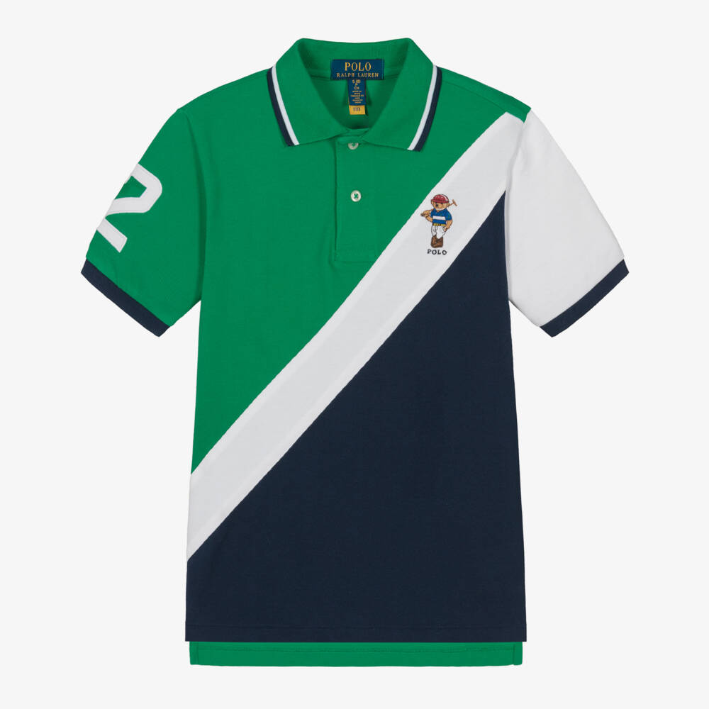 Ralph Lauren-Зеленая и синяя рубашка поло с медведем для мальчиков | Childrensalon Outlet