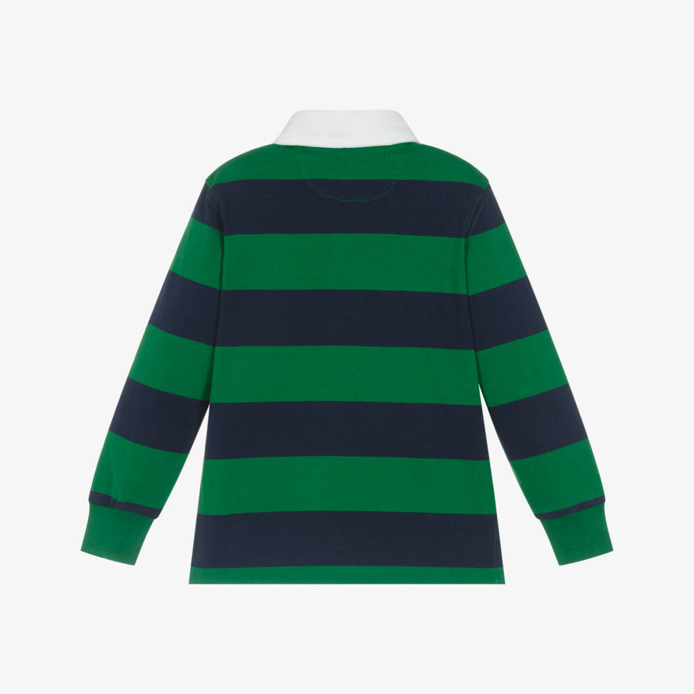 Ralph Lauren-Boys Green & Navy Blue Stripe Rugby Shirt | Childrensalon Outlet