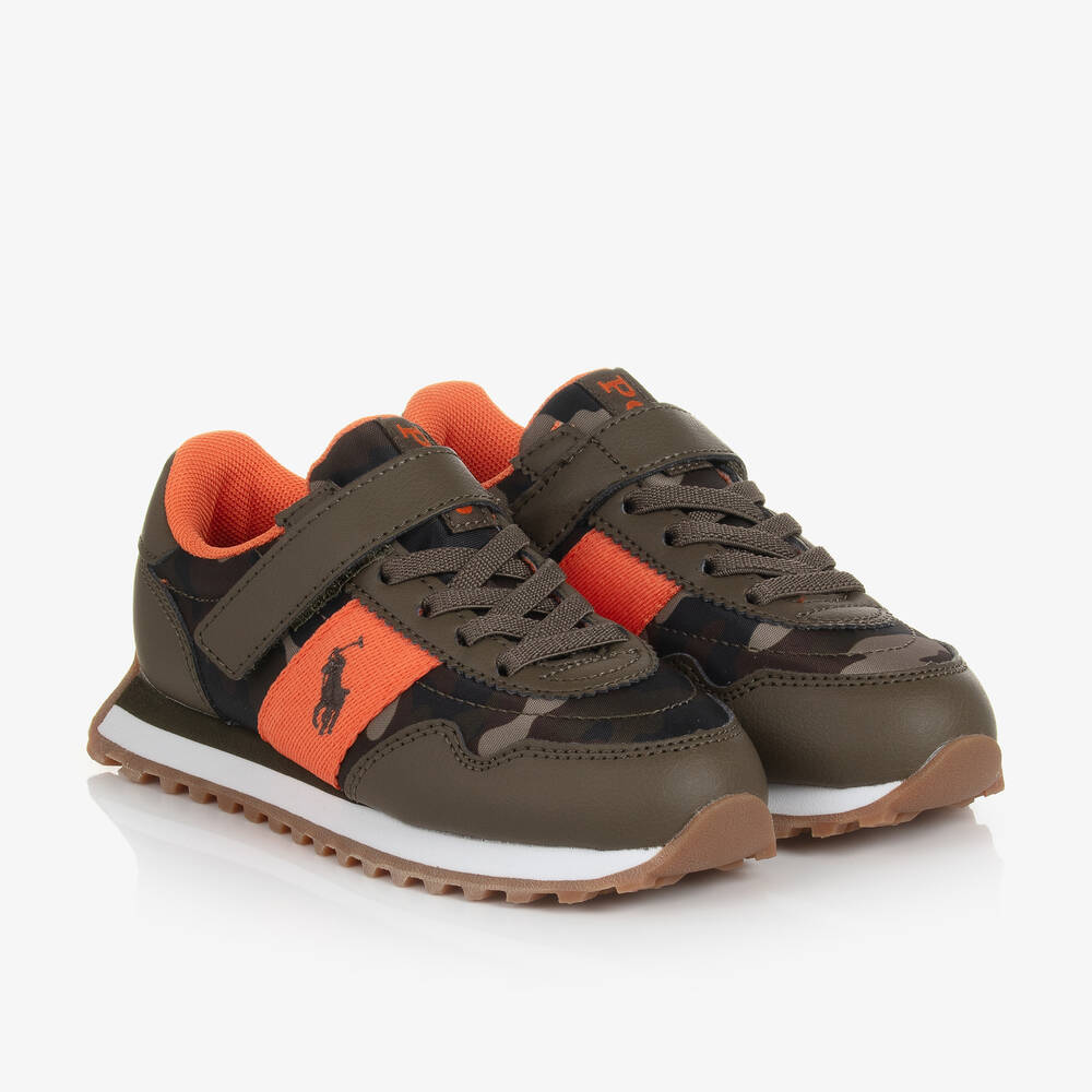 Polo Ralph Lauren - Boys Green & Orange Camouflage Trainers | Childrensalon