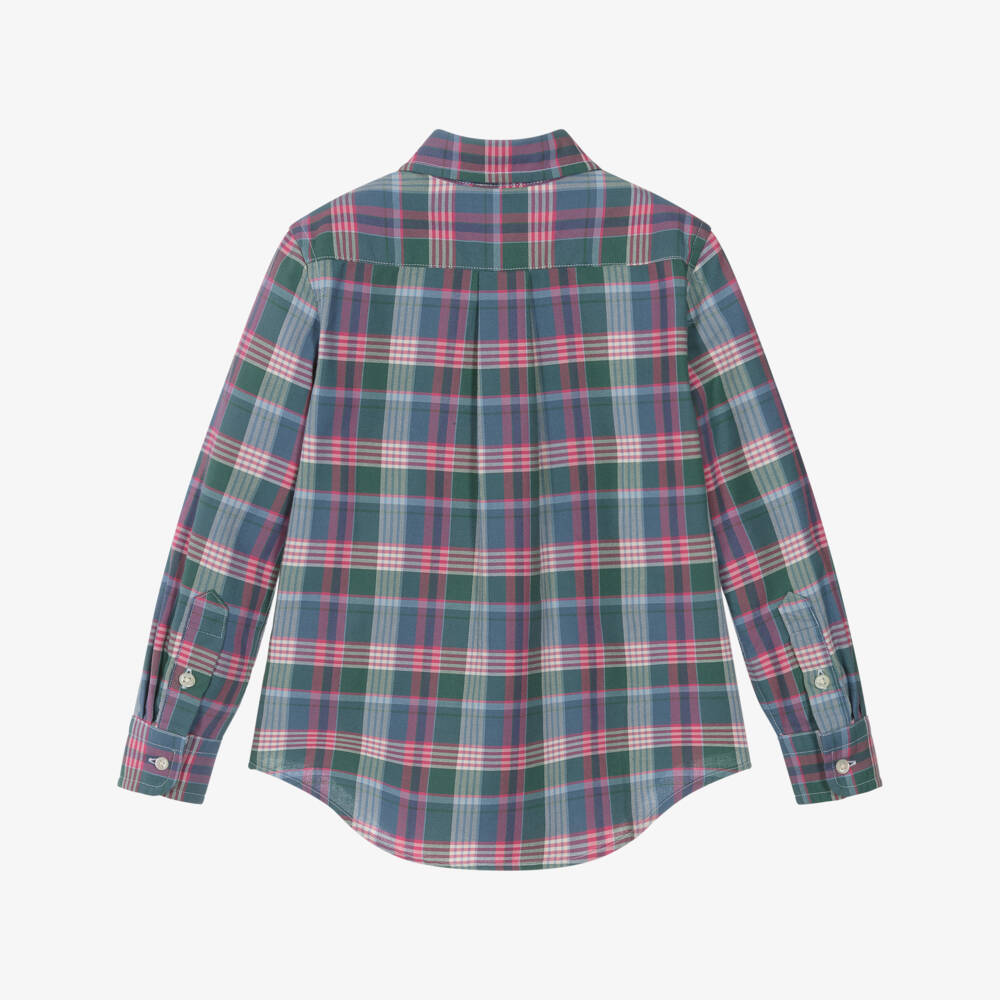 Ralph Lauren-Boys Green & Pink Tartan Oxford Cotton Shirt | Childrensalon Outlet