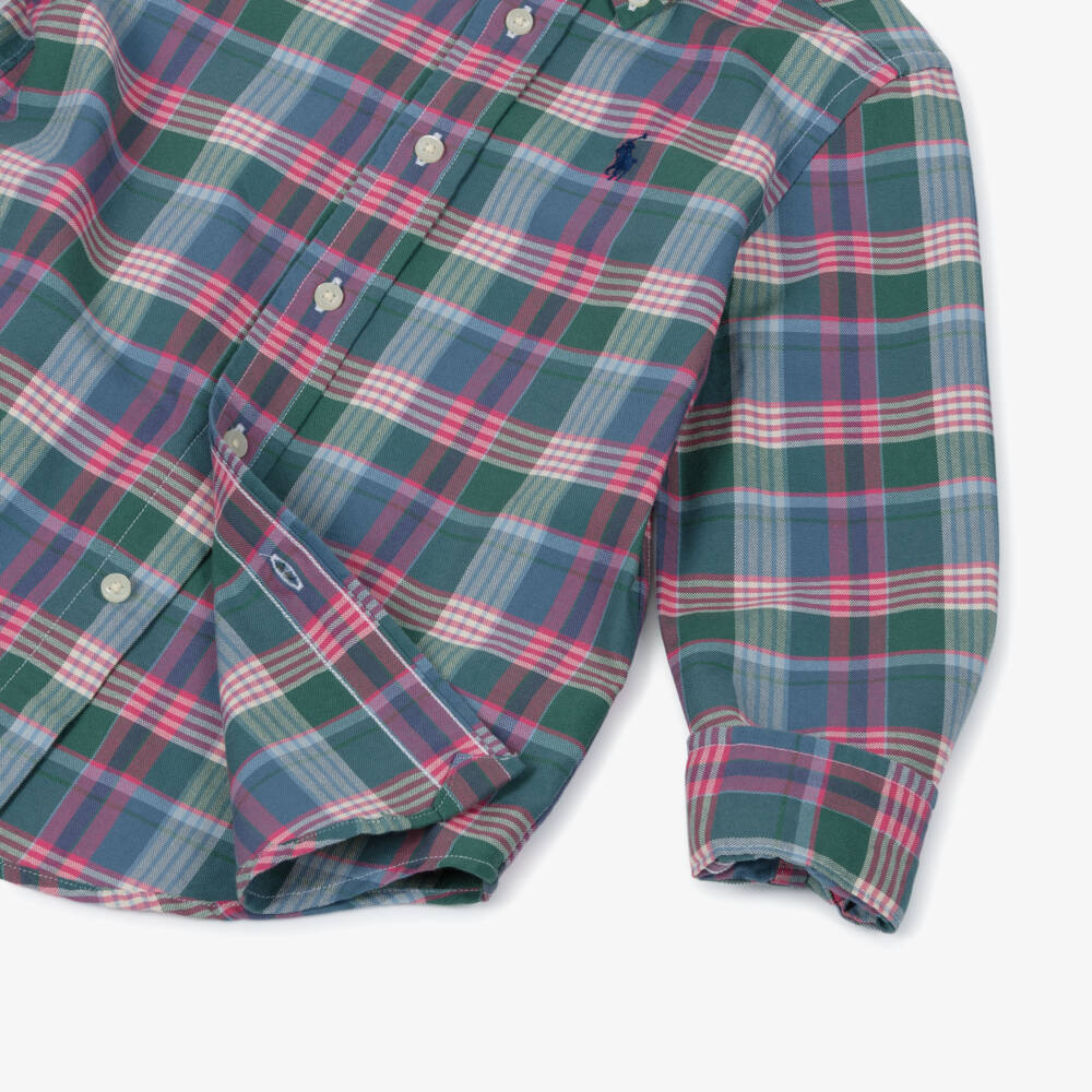 Ralph Lauren-Boys Green & Pink Tartan Oxford Cotton Shirt | Childrensalon Outlet