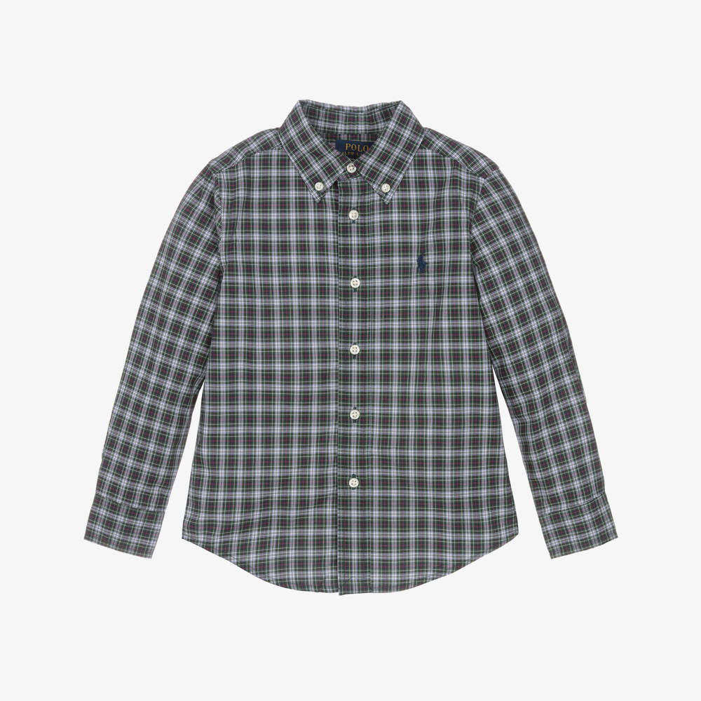 Ralph Lauren-Boys Green & Purple Checked Cotton Shirt | Childrensalon Outlet