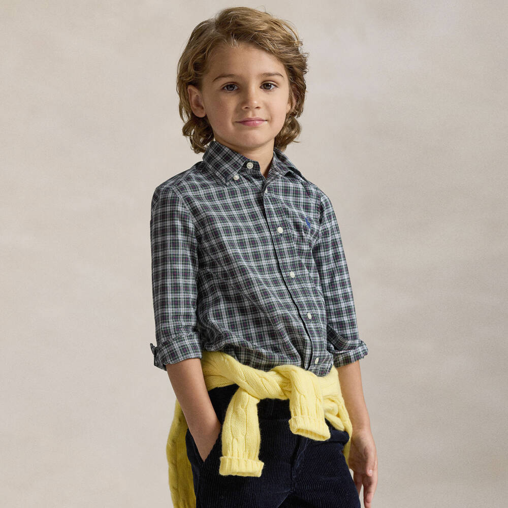 Ralph Lauren-Boys Green & Purple Checked Cotton Shirt | Childrensalon Outlet