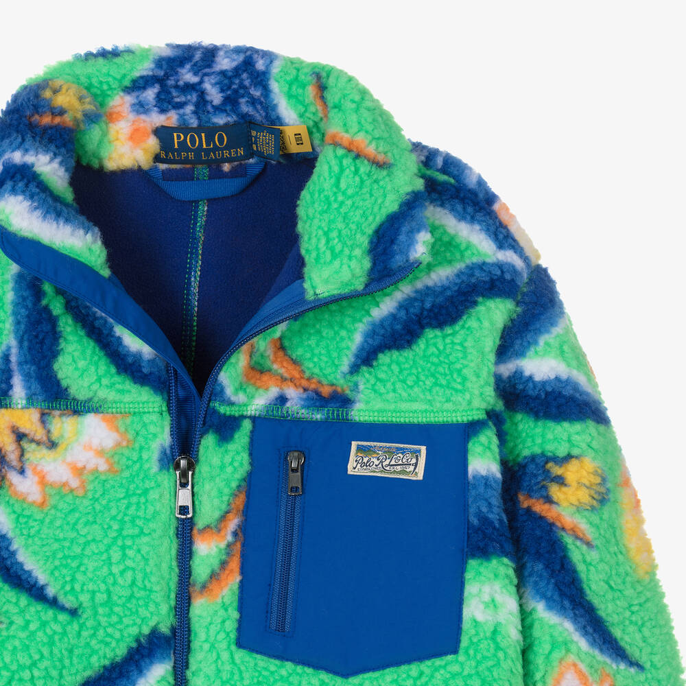 Ralph Lauren Boys Green Sherpa Fleece Zip Up Top