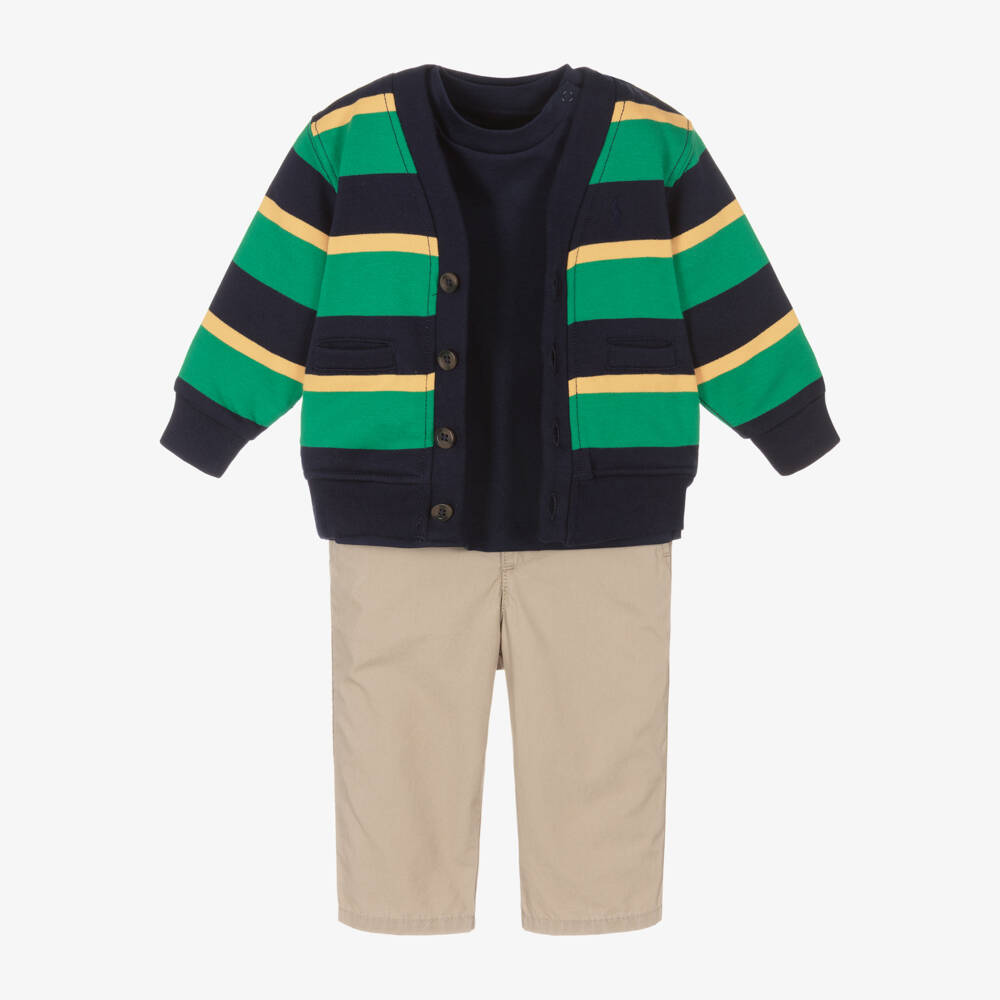 Ralph Lauren-Boys Green Stripe Cardigan Set | Childrensalon Outlet