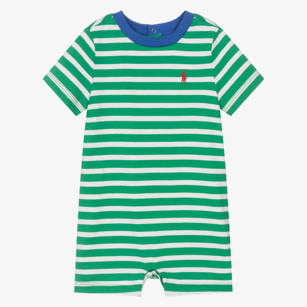 Ralph Lauren-Boys Green Striped Cotton Romper | Childrensalon Outlet