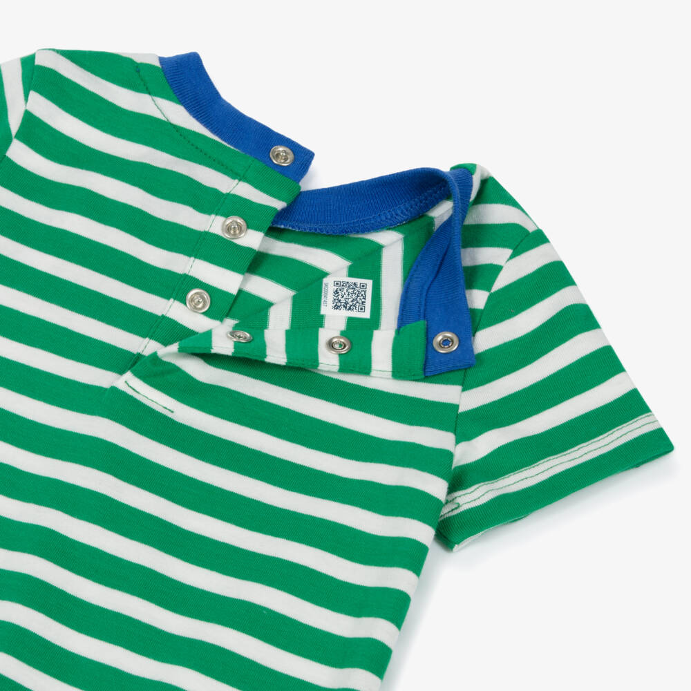 Ralph Lauren-Boys Green Striped Cotton Romper | Childrensalon Outlet