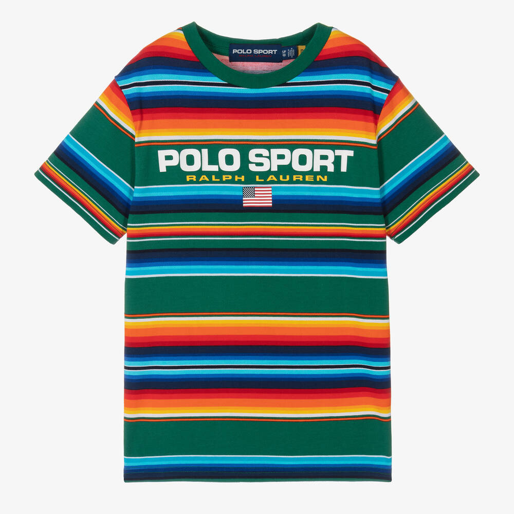 Polo Ralph Lauren-Boys Green Striped T-Shirt | Childrensalon Outlet