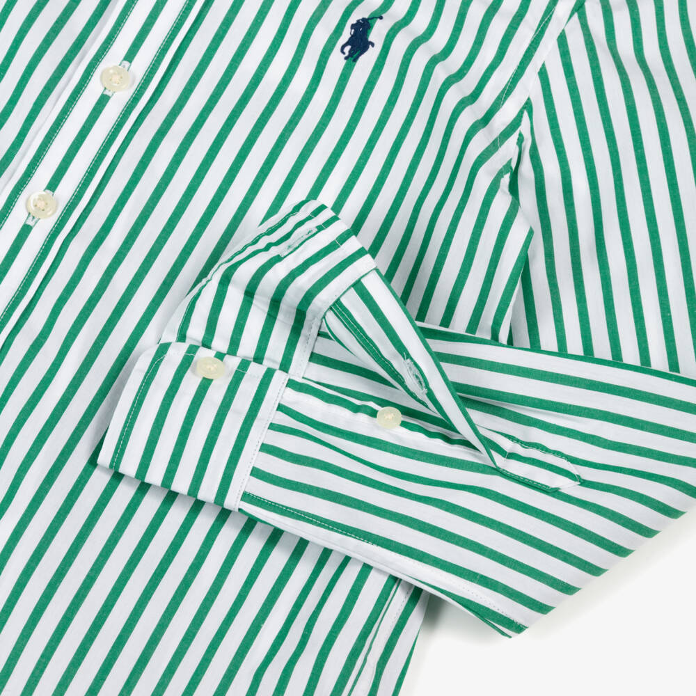 Ralph Lauren-Boys Green & White Stripe Cotton Shirt | Childrensalon Outlet